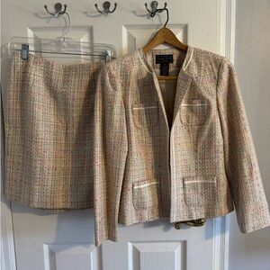 Laura Scott Cream Multicolor Tweed Blazer and Skirt Set